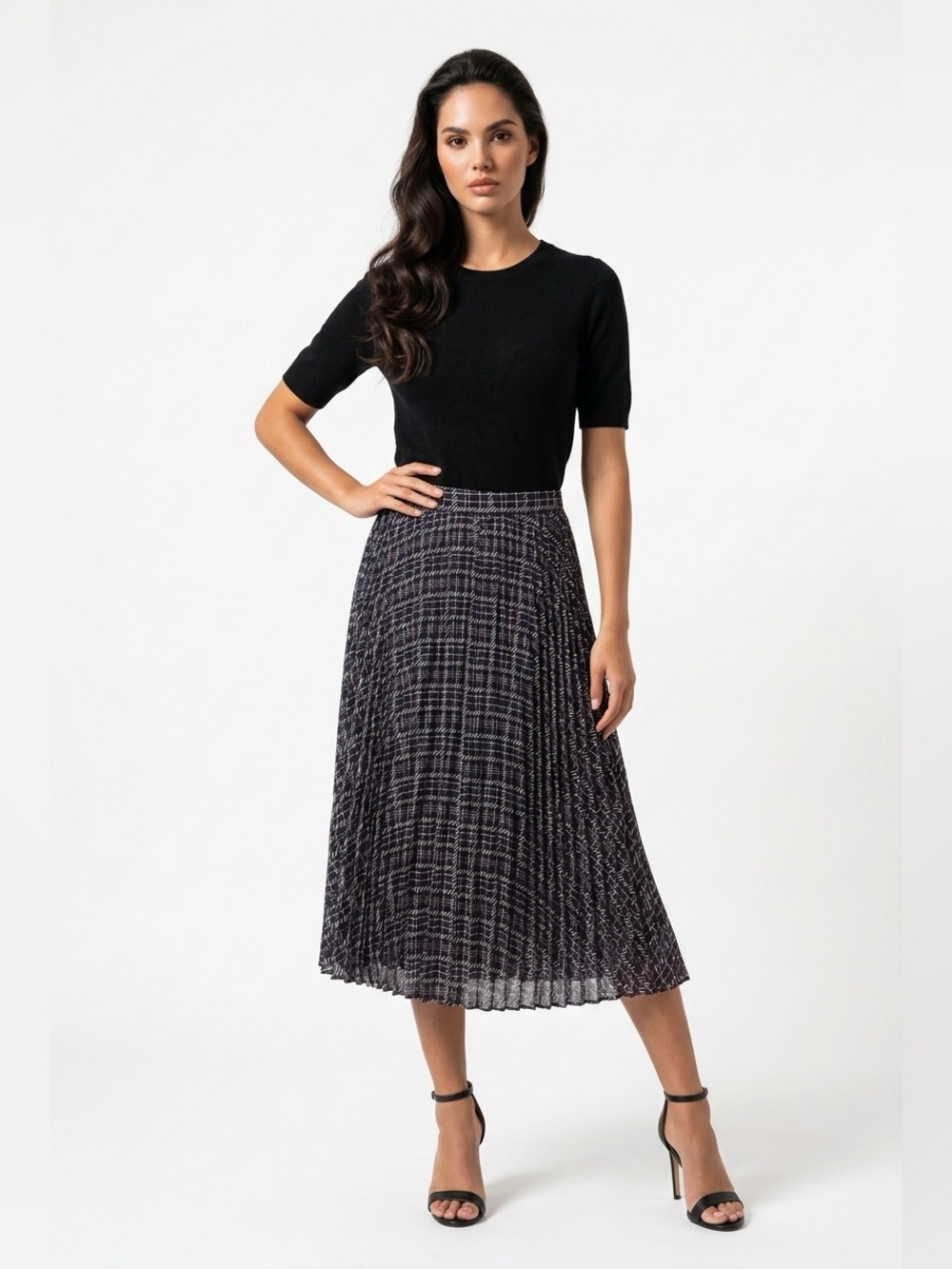 Skies are blue pleated print skirt